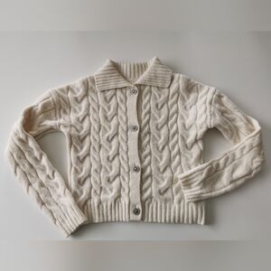 Jessica Simpson Cable Knit Rhinestone Snowflake Button Collar Cardigan